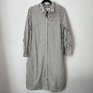 Chico's Black White Stripe Cotton  Long Sleeve Midi Shirt Dress Flaw Read Sz 12
